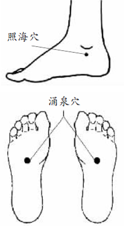 熬夜上火多按照海穴和涌泉穴